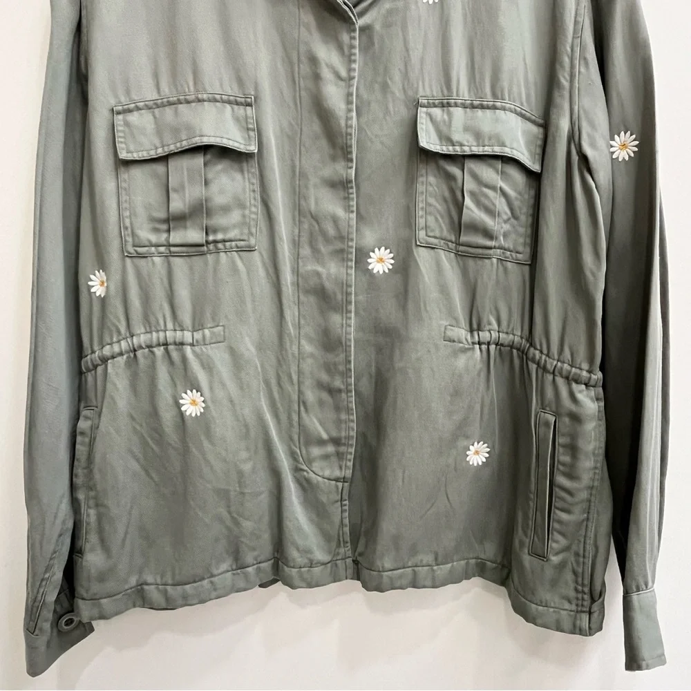 Rails Sahara Sage Embroidered Daisies Jacket Green Linen Blend Large - Picture 8 of 14